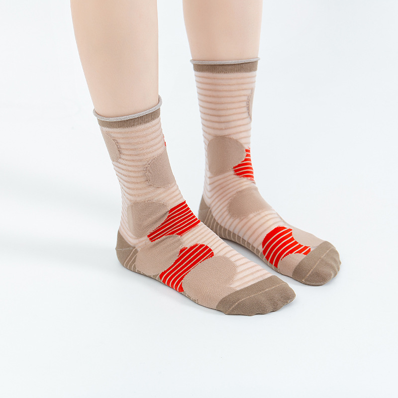 Glad Xvan 3 Pairs Retro Lady Crew Socks Personalized Stockings Ultra-thin Breathable Big Dot Glass Silk Stockings